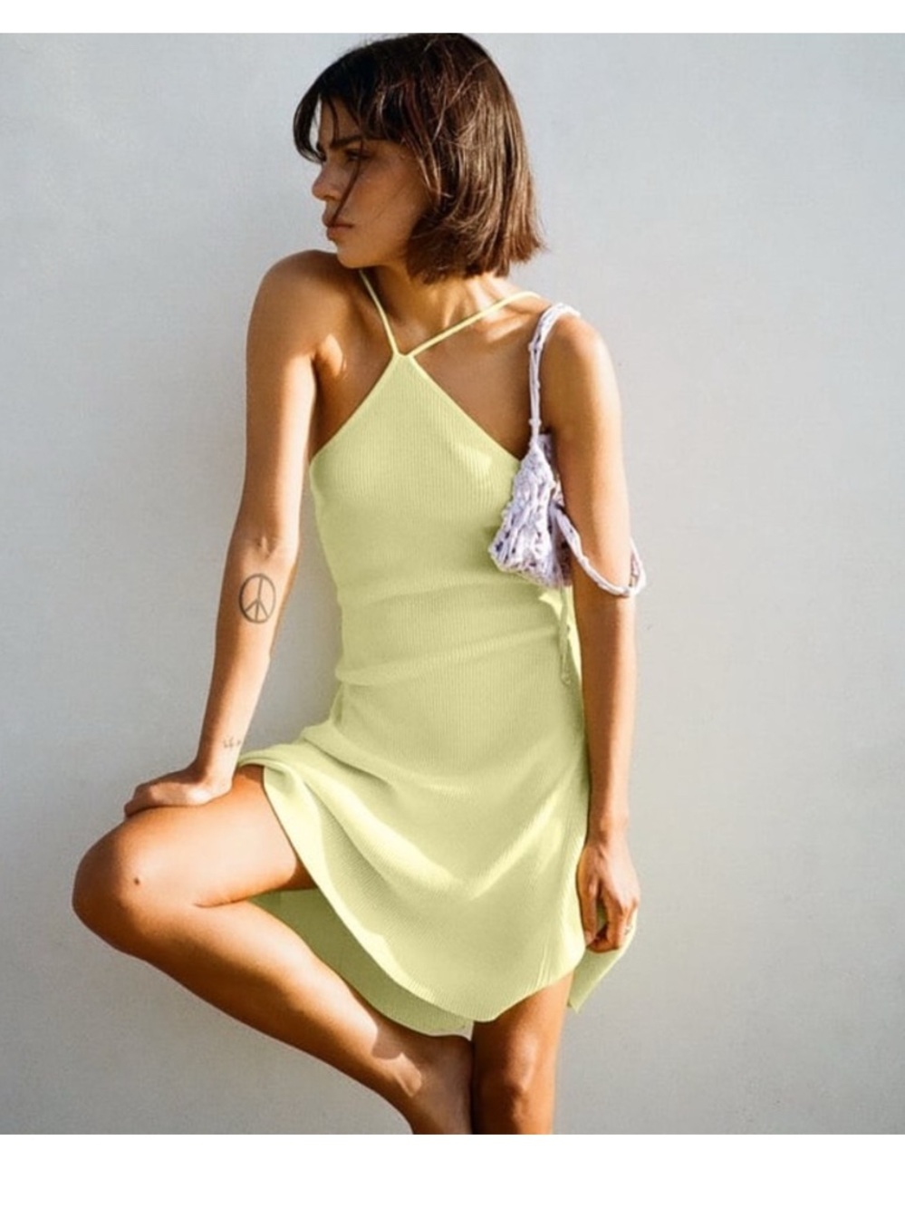 Zara Butter Yellow Halter Ribbed Knit A-Line Dress - Picture 2 of 8